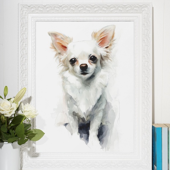 Watercolor White Chihuahua Portrait Wall Art Print Poster Unframed - Picture 6 of 6